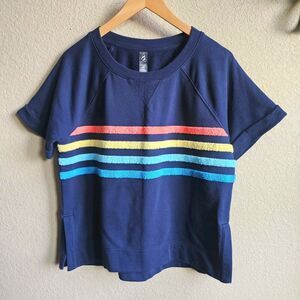 Lou & Grey Rainbow Sweatshirt Womens Size Small Navy Blue Cotton Pullover Top